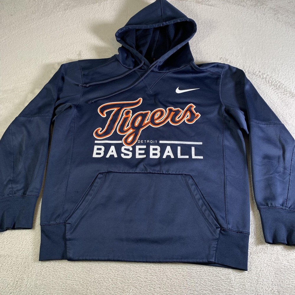Detroit Tigers Hoodie Mens Small Blue‎ MLB Baseball Nike Dri-FIT Pullover